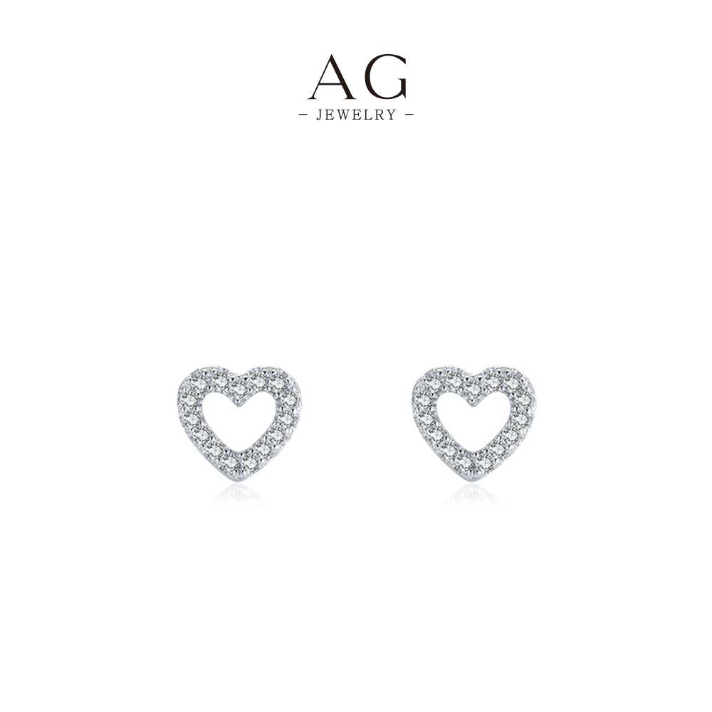 AG Heart Shaped Zircon Stud Earrings 925 Sterling Silver Romantic Love Token Jewelry AGYGE1389