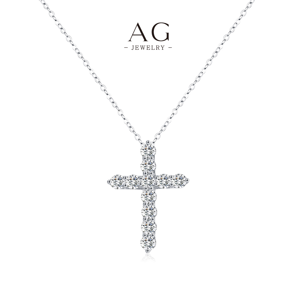 AG Cross Zircon Pendant Necklace 925 Sterling Silver Dainty Feminine Jewelry AGMSN0098
