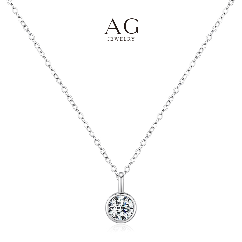 AG Classic Round Zircon Solitaire Necklace 925 Sterling Silver AGMSN0013