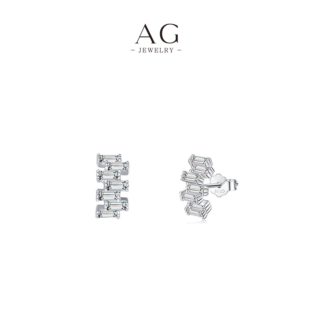 AG Asymmetric Trapezoid Zircon Earrings 925 Sterling Silver Modern Art Jewelry AGYGE2712