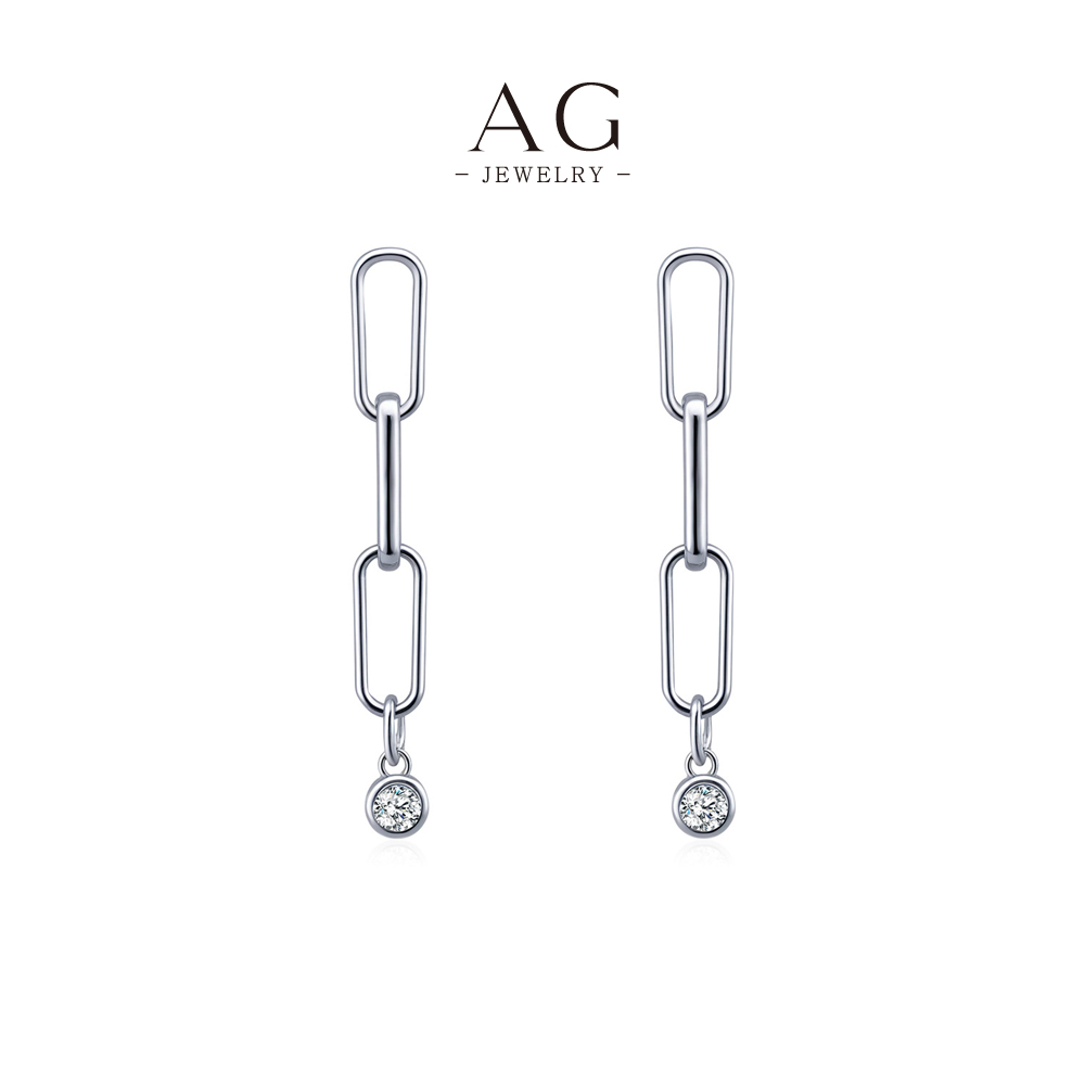 AG Square Frame Round Zircon Stud Earrings 925 Sterling Silver Architectural Fusion Jewelry AGMSE0074