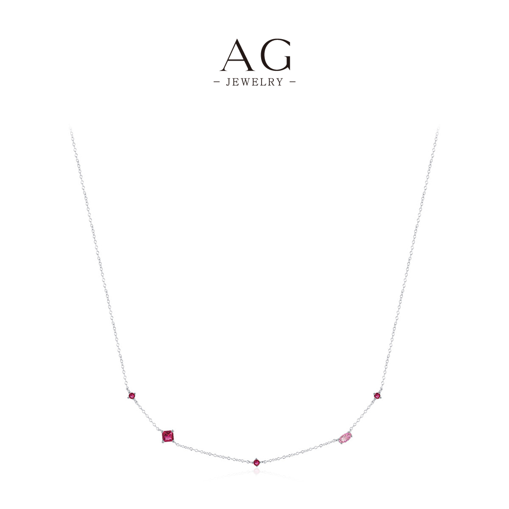 AG Geometric Zircon Necklace Collection 925 Sterling Silver Multicolor Birthstone Series AGRHN1408