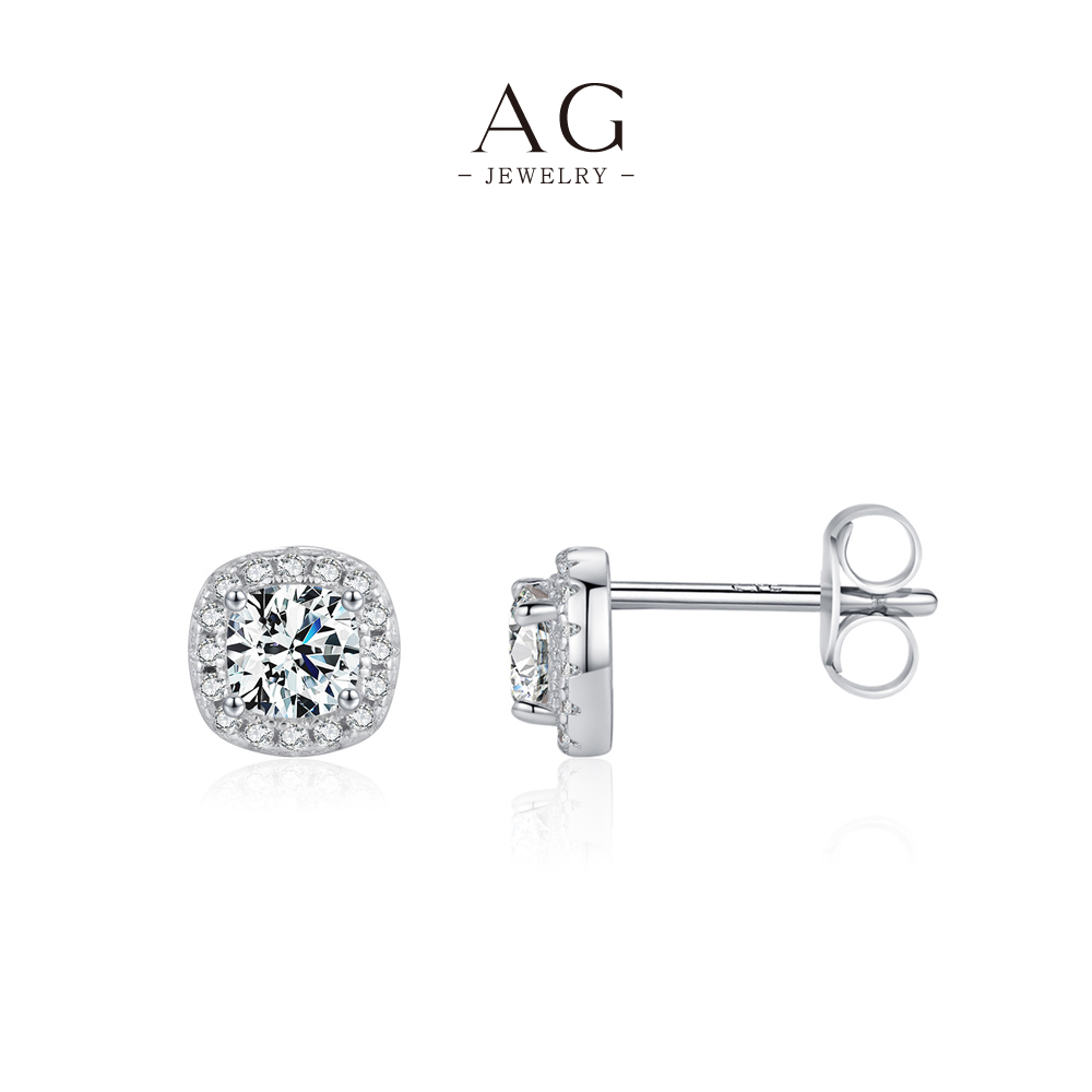 AG Square Teardrop Heart Round Zircon Stud Earrings 925 Sterling Silver Multi Shape Jewelry Set AGMSE0039