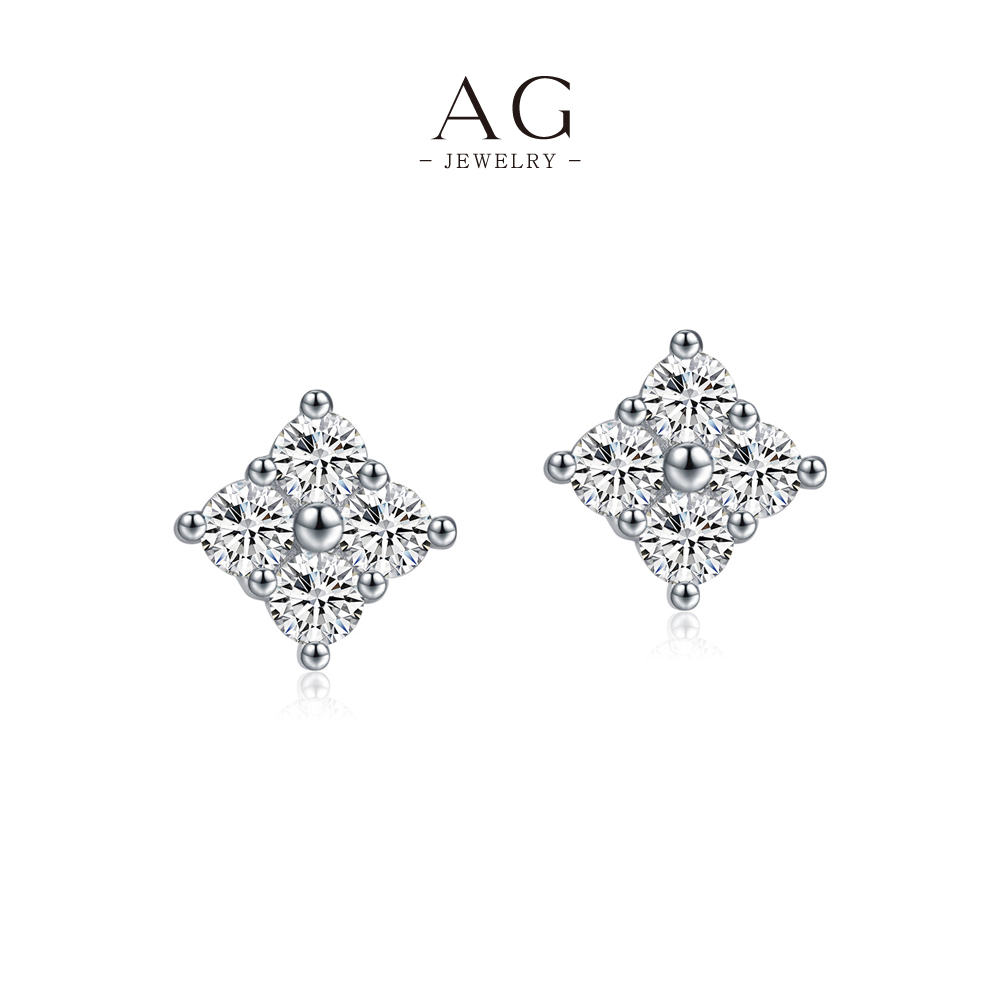 AG Diamond Cut Zircon Stud Earrings 925 Sterling Silver Angular Light Reflection Jewelry AGMSE0024 