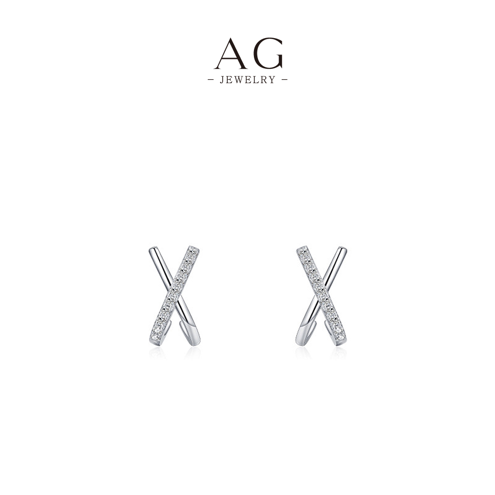 AG X-Symbol Stud Earrings 925 Sterling Silver Modern Kiss Cross Jewelry AGRHE830