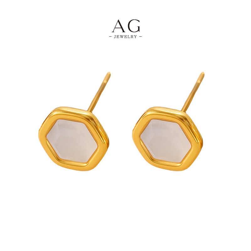 AG Stainless Steel Hexagon Geometric Earrings Modern Architectural Jewelry AG JEWELRY AGF248
