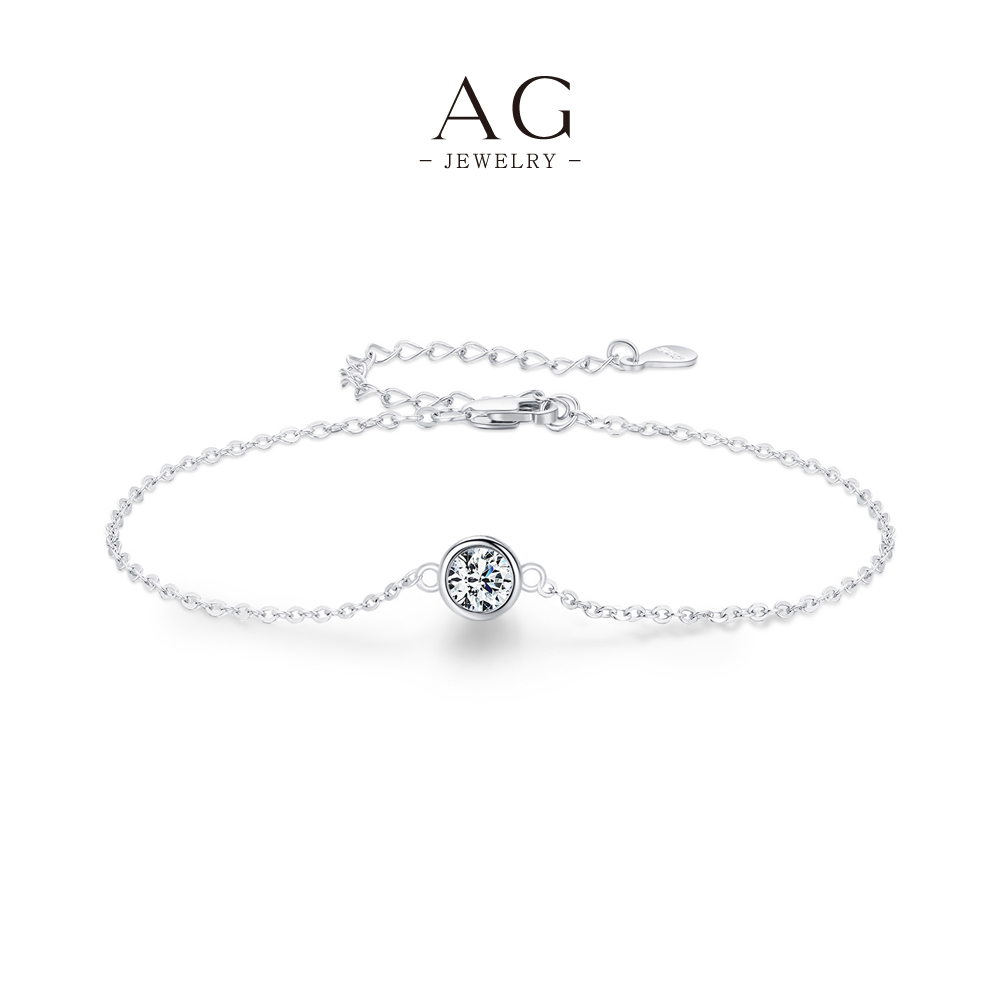 AG Round Zircon Station Bracelet 925 Sterling Silver Celestial Sparkle Jewelry AGMSB0001-5mm