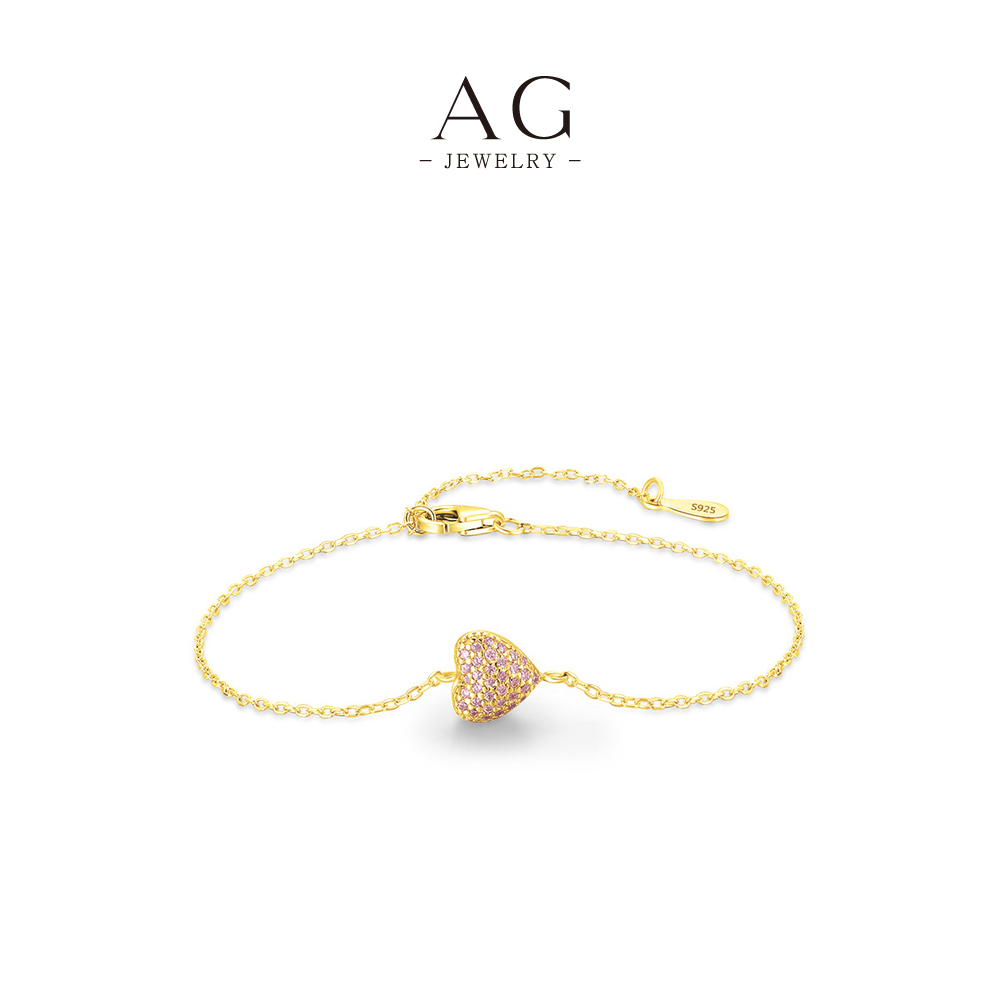 AG Pav&eacute; Heart Zircon Bracelet 925 Sterling Silver Anniversary Gift for Her AGRHB1364