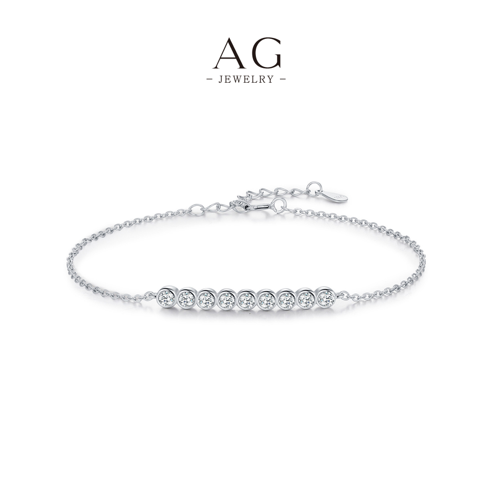 AG JEWELRY Full Pav&eacute; Round Zircon Bracelet 925 Sterling Silver Eternal Sparkle Jewelry AGMSB0058