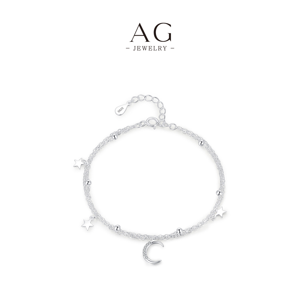 AG Star and Moon Bracelet 925 Sterling Silver Celestial Night Sky Jewelry AGS4408