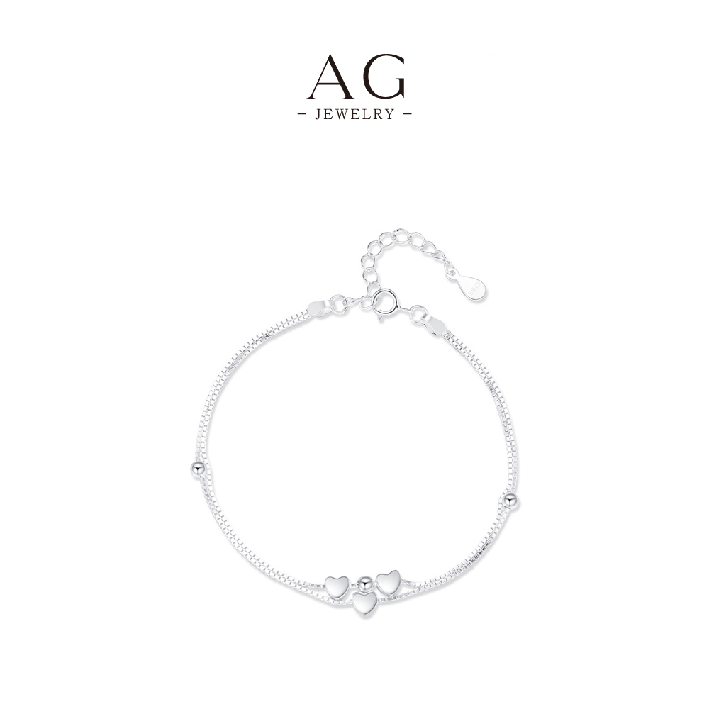 AG Three Heart Link Bracelet 925 Sterling Silver Eternal Love Symbol Jewelry AGS3197