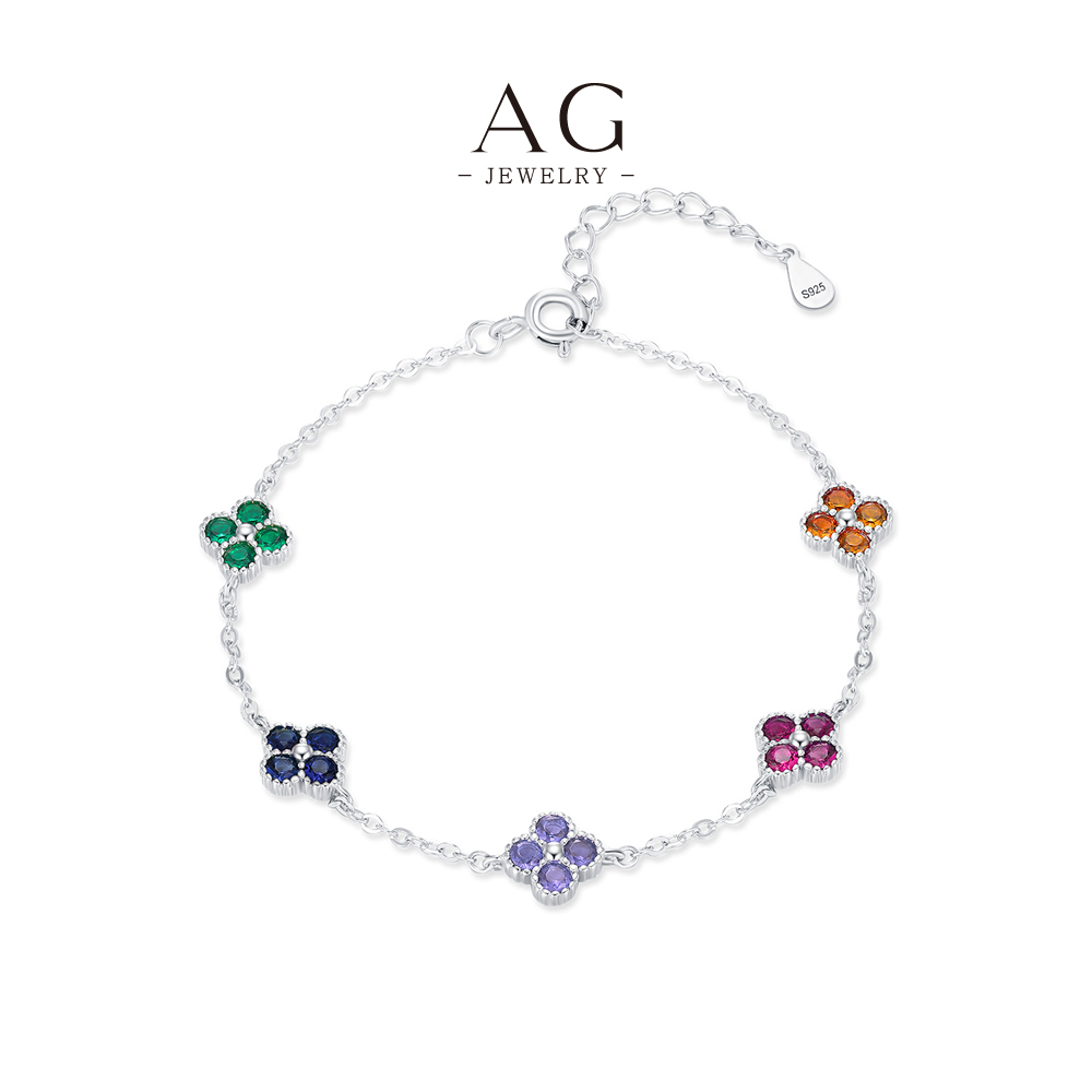 AG JEWELRY Colorful Enamel Flower Bracelet 925 Sterling Silver Artistic Style AGRHB1871