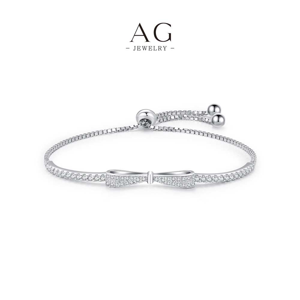 AG Bow Knot Bracelet 925 Sterling Silver Romantic Gift Jewelry AGS3666