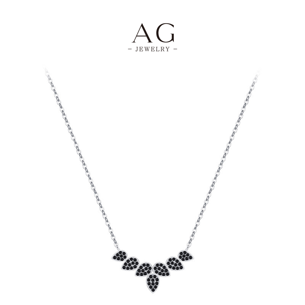 AG Onyx Zircon Necklace Black 925 Silver Statement Piece AGRHS1126