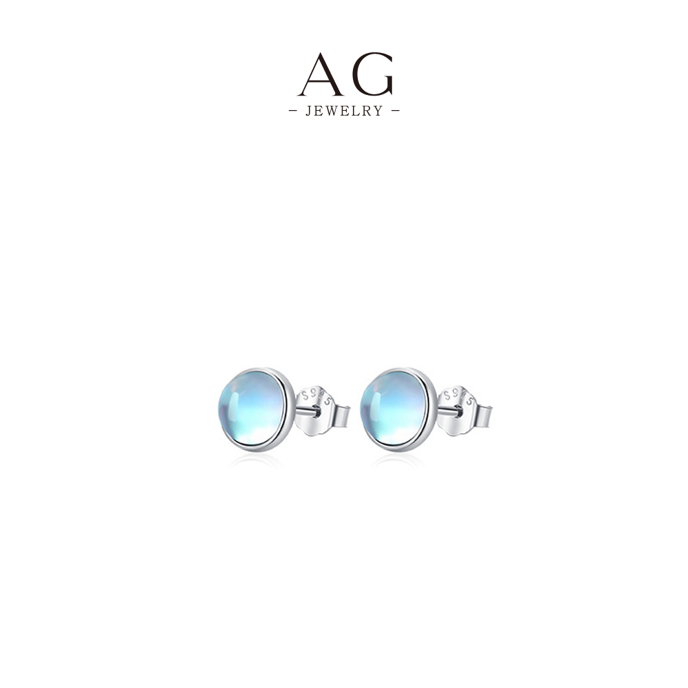 AG Moonstone Stud Earrings 925 Sterling Silver Three Sizes Celestial Jewelry Collection AGRHE1164
