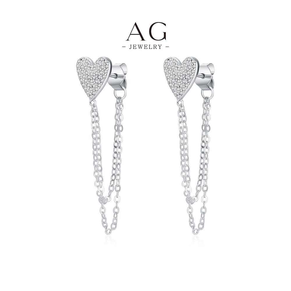 AG Heart Tassel Earrings 925 Sterling Silver Romantic Motion Drop Jewelry AGRHE1893
