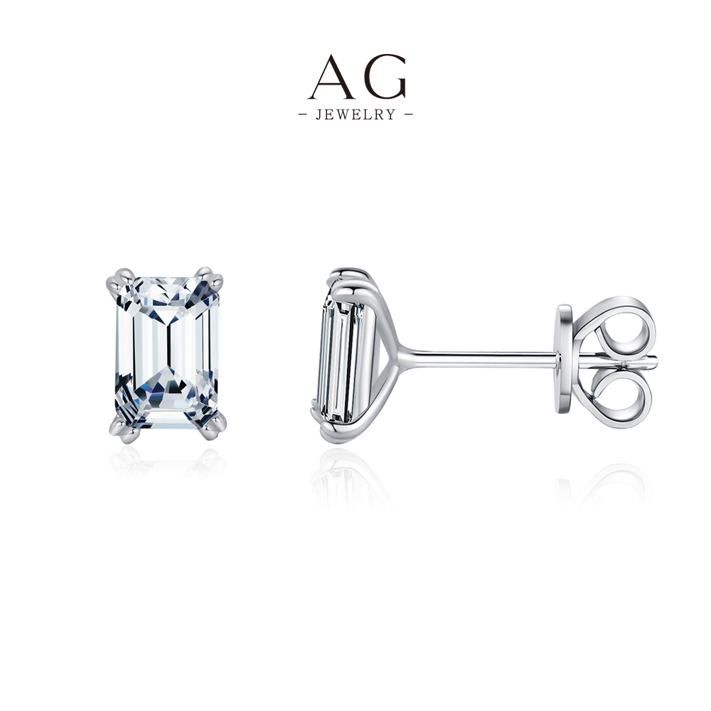 AG Square White Zircon Stud Earrings 925 Sterling Silver Geometric Ice Sparkle Jewelry AGRHE1687