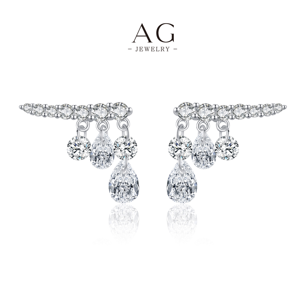 AG Sparkling Zircon Drop Earrings 925 Silver Formal Evening Event Jewelry for Women AGRHE1823
