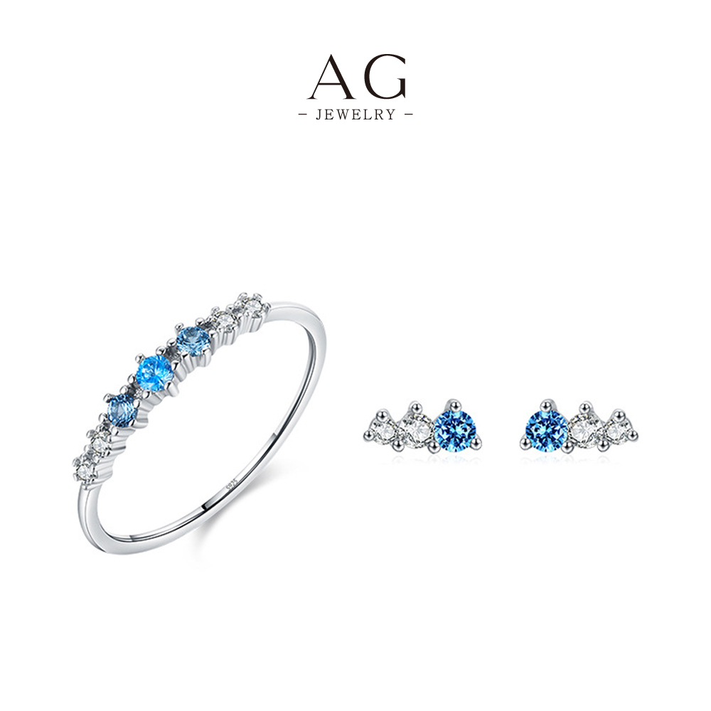 AG Three Stone Zircon Stud Earrings 925 Sterling Silver Trinity Sparkle Ear Jewelry AGRHS1263