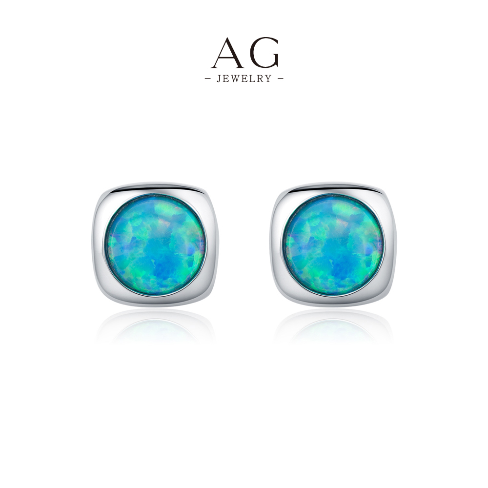 AG Opal Stud Earrings 925 Sterling Silver Iridescent Minimalist Gemstone Jewelry AGRHE1822