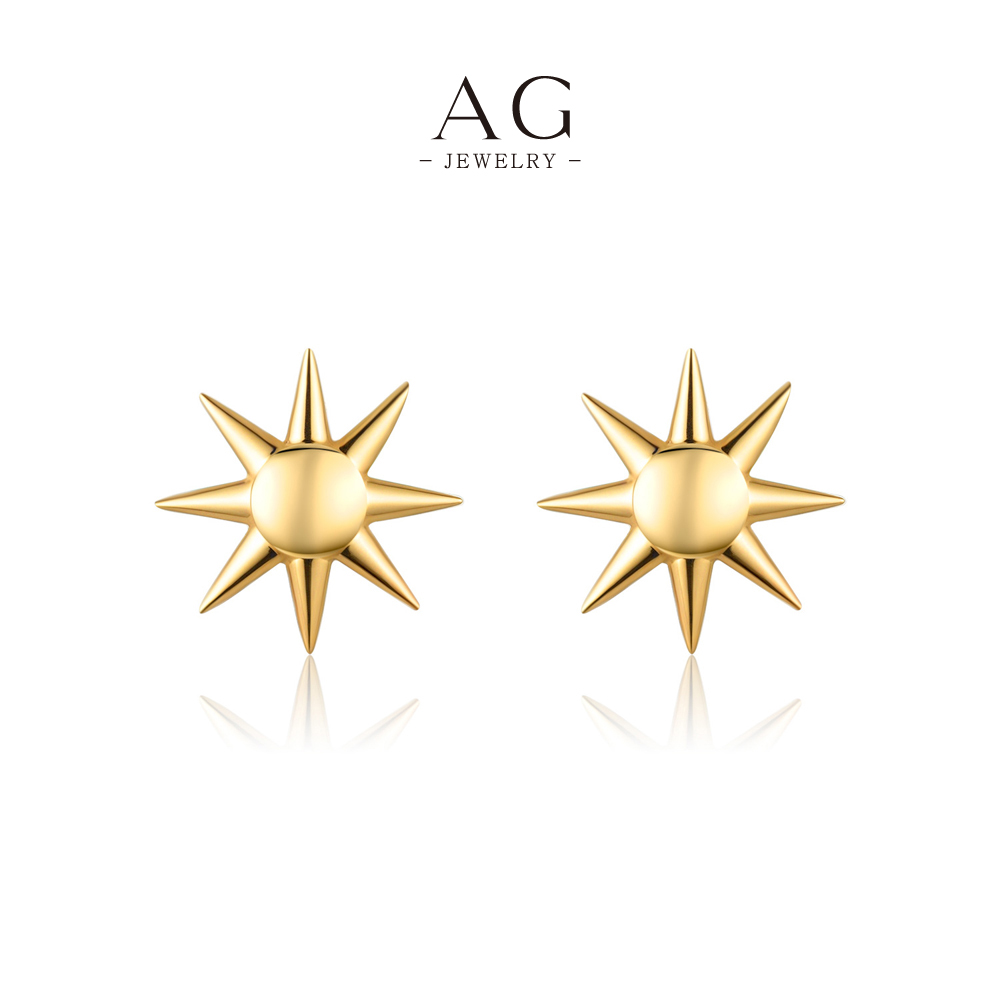 AG Golden Mirror Stud Earrings Brass Gold Plated Reflective Minimalist Jewelry AGRHE1845 