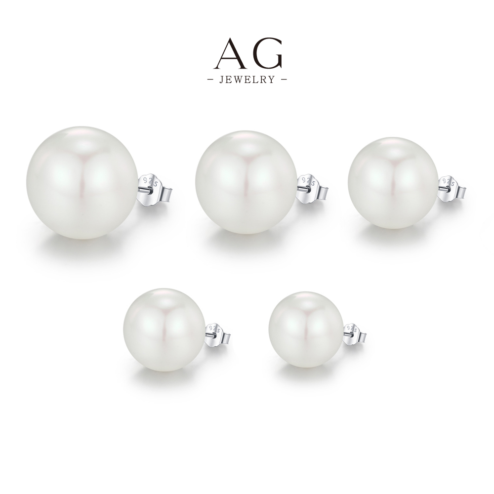 AG Pearl Stud Earrings 925 Sterling Silver Multi Size Classic Collection AGRHE1573