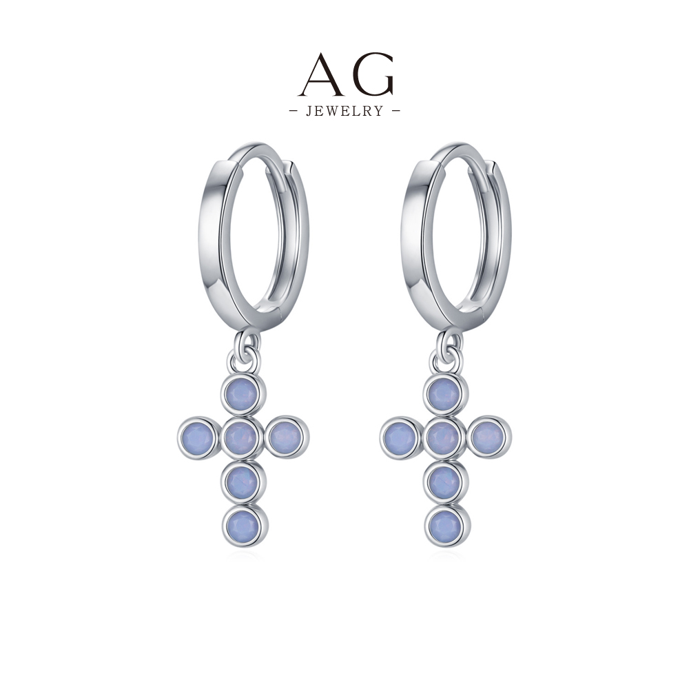 AG Cross Opal Earrings 925 Sterling Silver Iridescent Spiritual Jewelry Gift AGRHE1918