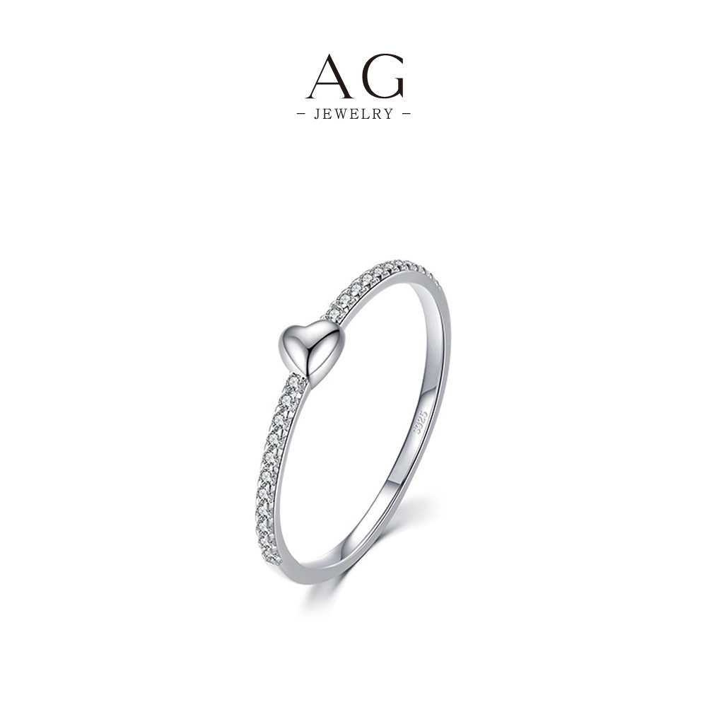 AG Heart Zircon Ring 925 Sterling Silver Love Symbol Jewelry AGRHR661