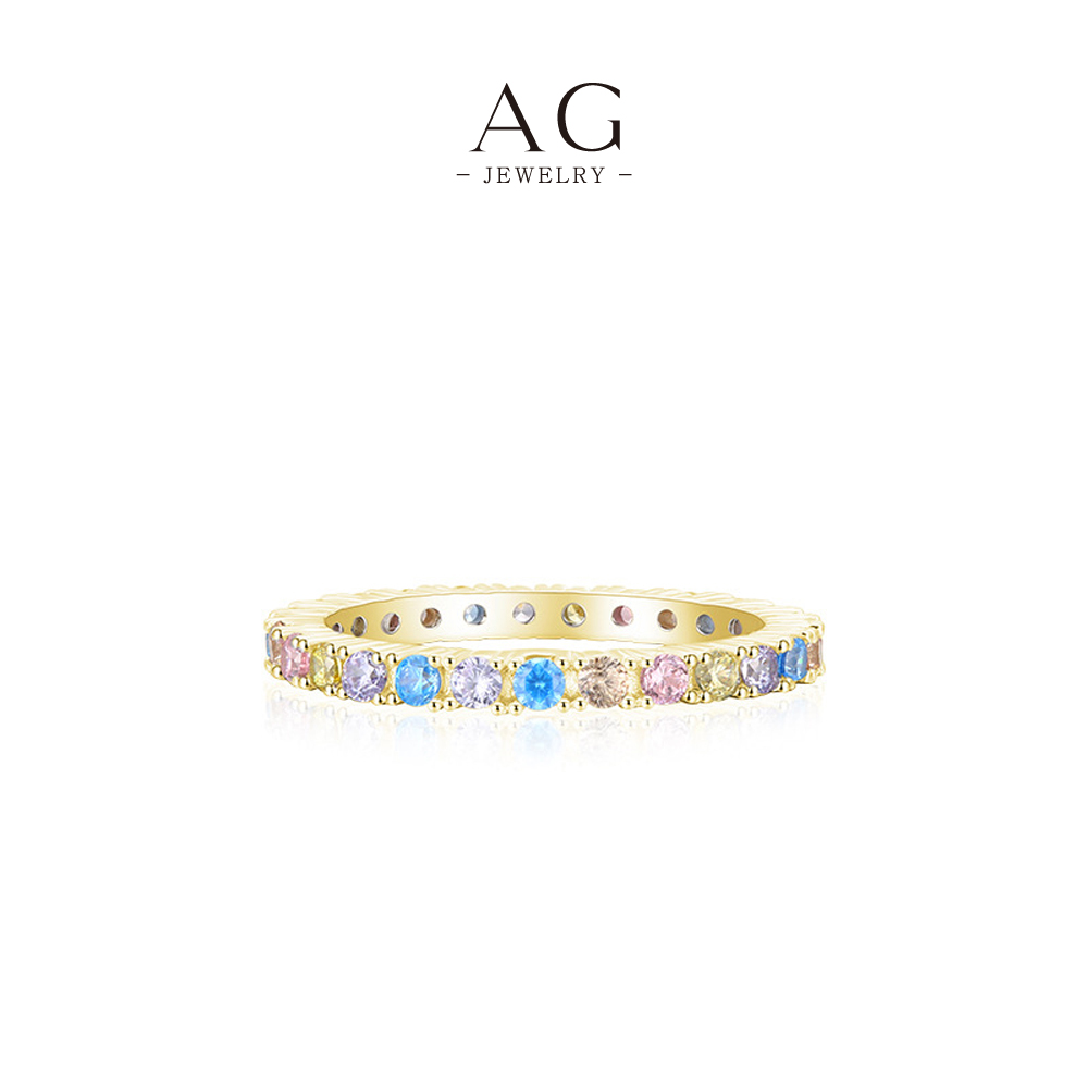AG JEWELRY Full Pav&eacute; Color Zircon Ring 925 Sterling Silver Prismatic Halo Jewelry AGRHR899