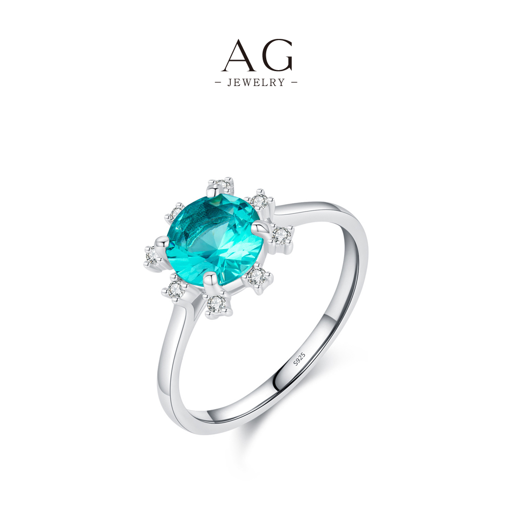 AG Ocean Blue Zircon Ring 925 Sterling Silver Marine Wave Jewelry AGRHR1579