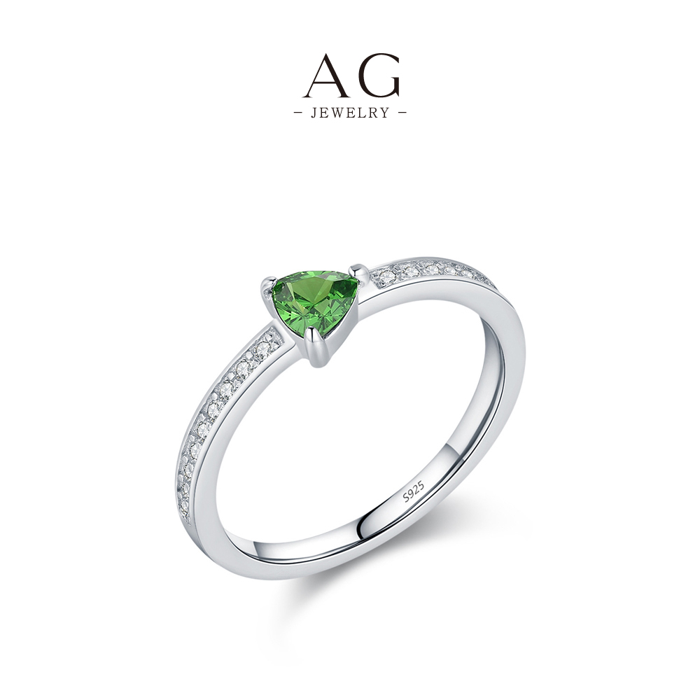 AG Emerald Triangle Zircon Ring 925 Sterling Silver Geometric Art Jewelry AGRHR1708