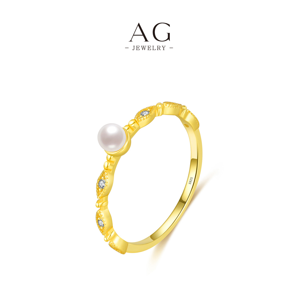 AG Pearl Accent Ring 925 Sterling Silver Ocean Elegance Jewelry AGRHR1641