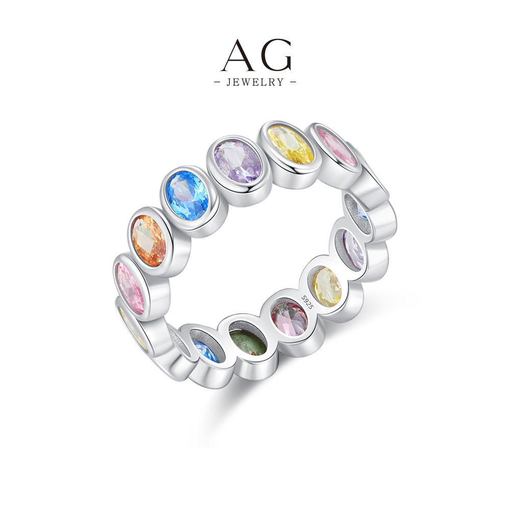 AG Rainbow Zircon Ring 925 Sterling Silver Prismatic Splendor Jewelry AGRHR1609