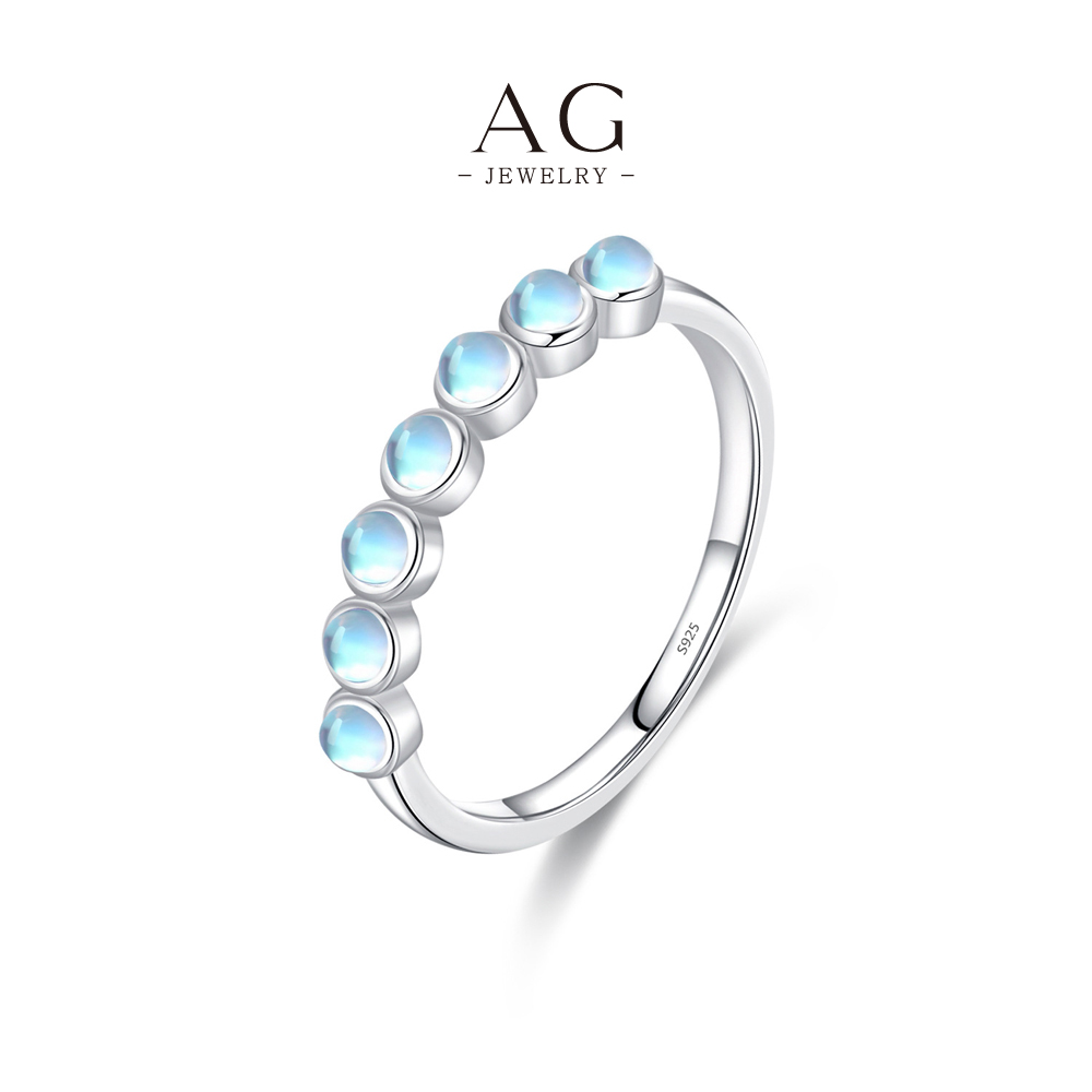 AG Moonstone Halo Ring 925 Sterling Silver Celestial Glow Jewelry AGRHR1590