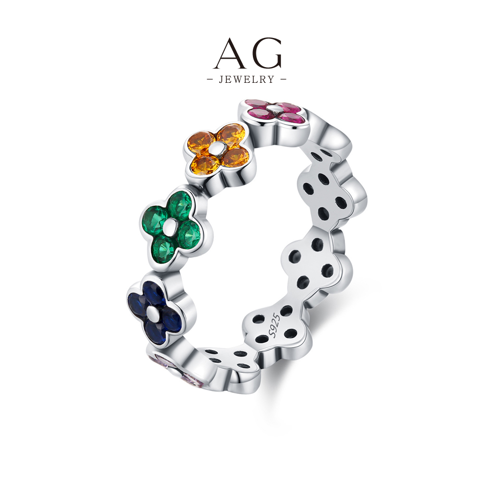 AG Enamel Floral Ring 925 Sterling Silver Painted Blossom Jewelry AGRHR1910