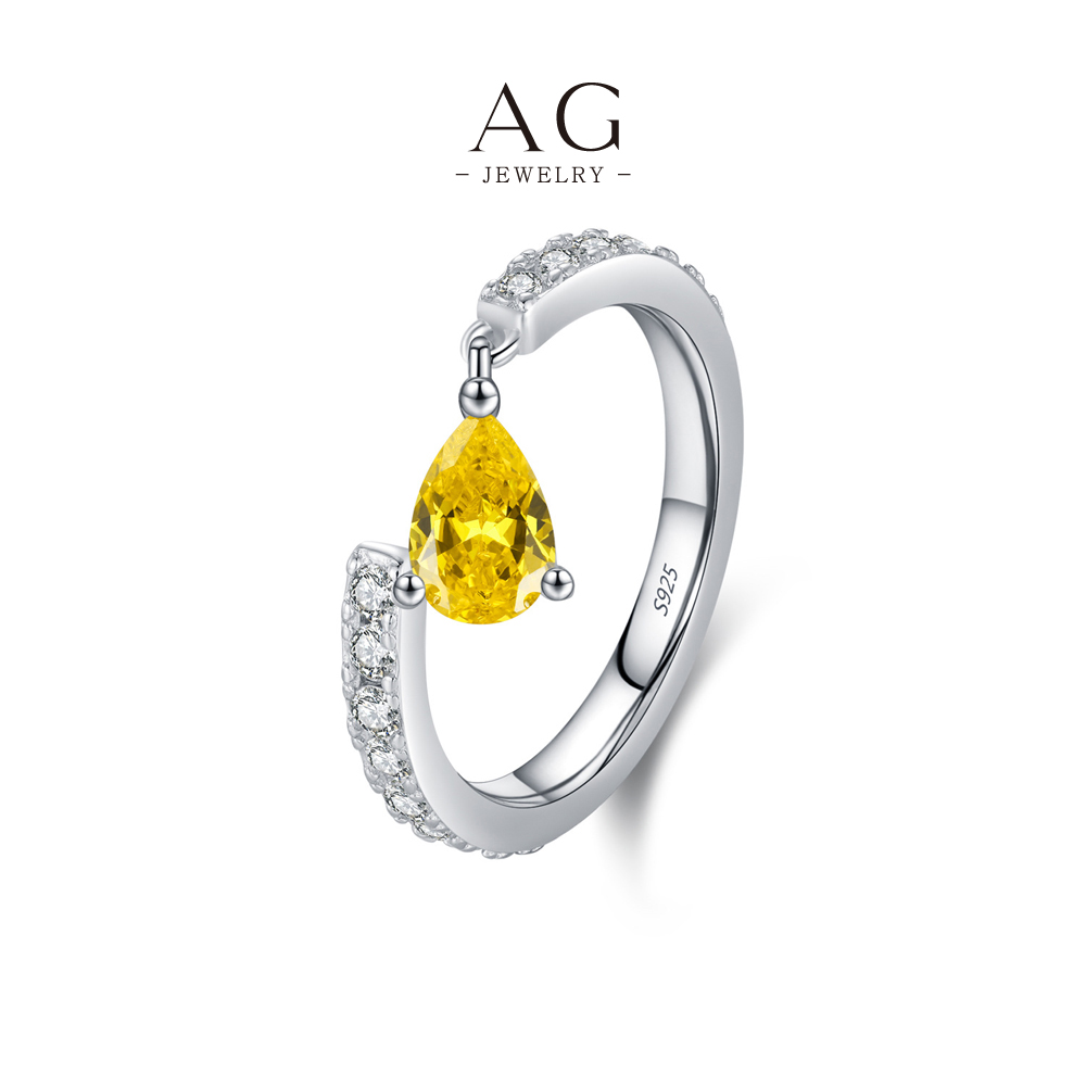 AG JEWELRY Champagne Teardrop Zircon Ring 925 Sterling Silver Luxury Bridal Jewelry AGRHR1837