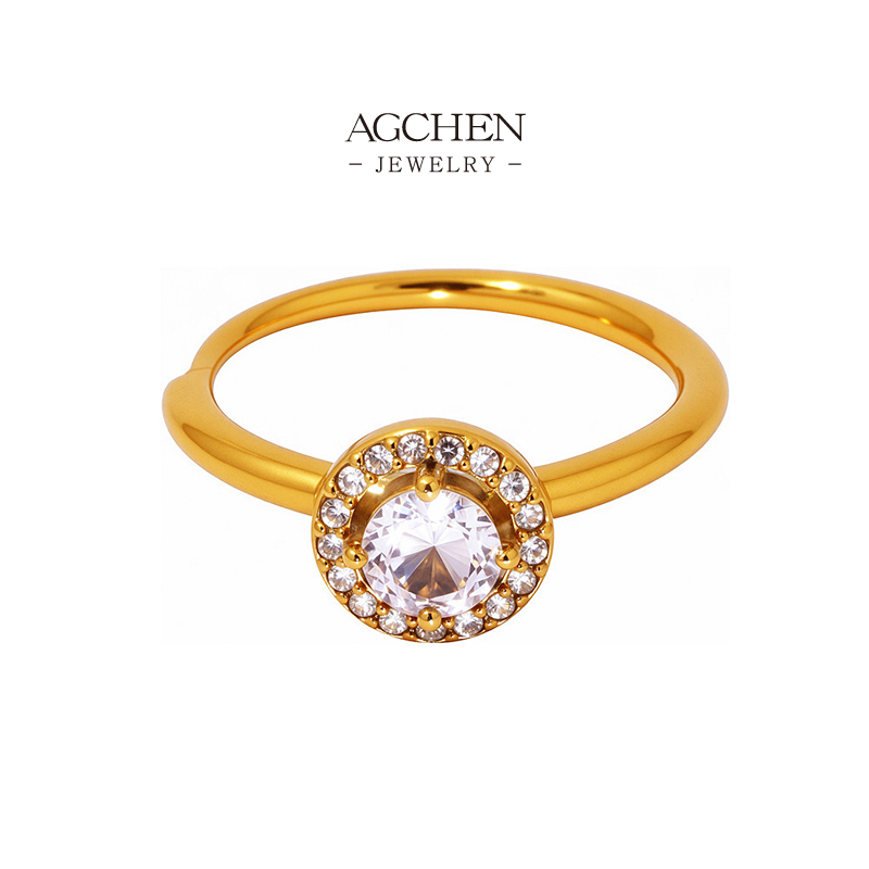 AGCHEN Stainless Steel Round Zirconia Ring Classic Design Jewelry OEM Manufacturer Small MOQ AGA011