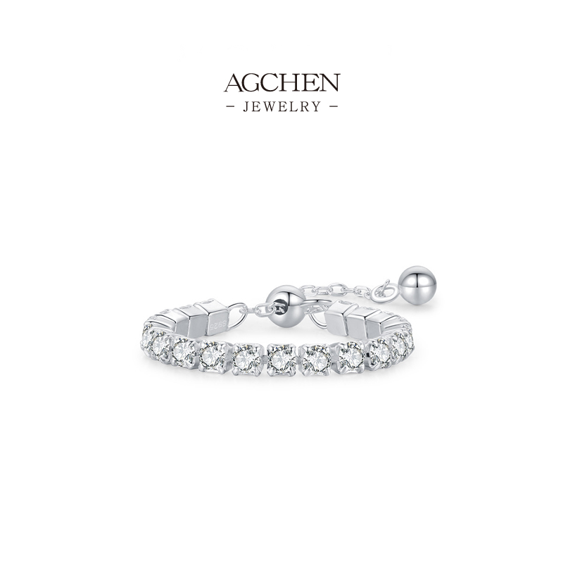 AGCHEN Eternity Band Ring 925 Sterling Silver Full Circle Promise Jewelry AGJ9015