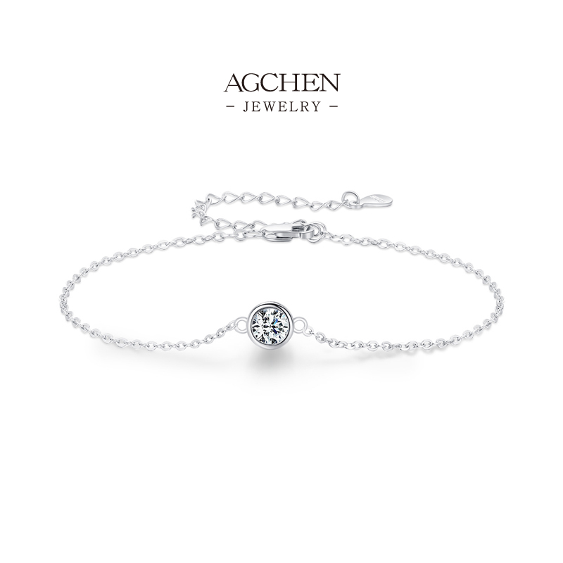 AGCHEN Round Zircon Station Bracelet 925 Sterling Silver Celestial Sparkle Jewelry AGMSB0001-5mm