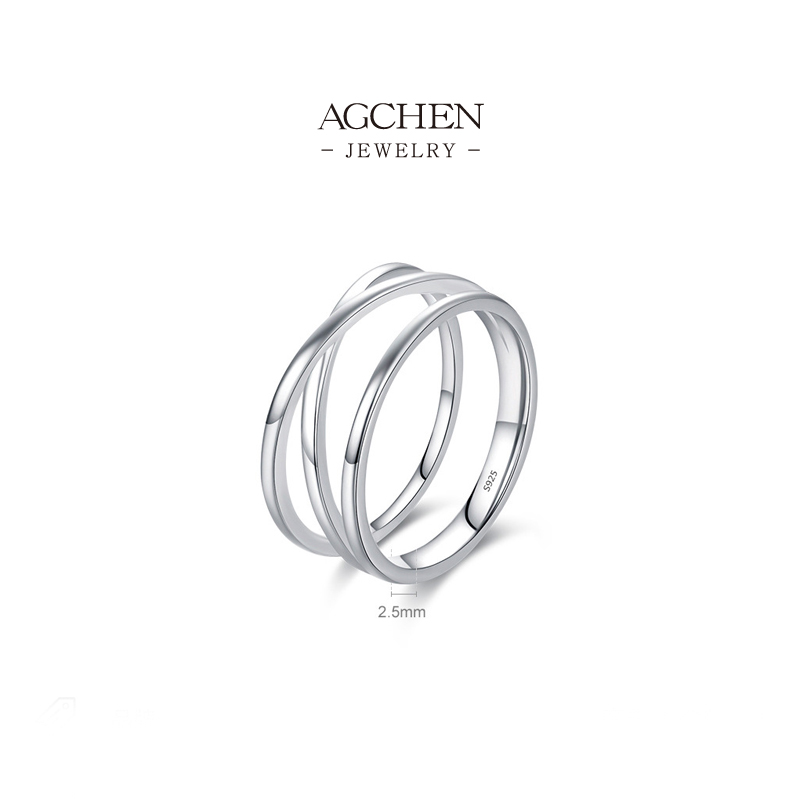 AGCHEN Multi Coil Ring Set 925 Sterling Silver Stackable Spiral Jewelry AGJ1457
