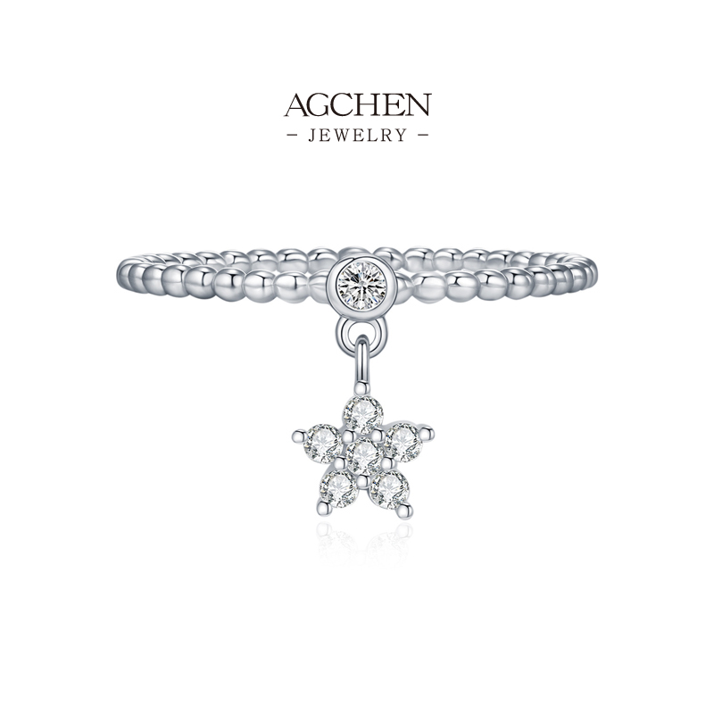 AGCHEN Floral Star Cluster Ring 925 Sterling Silver Celestial Garden Jewelry AGMSR0126