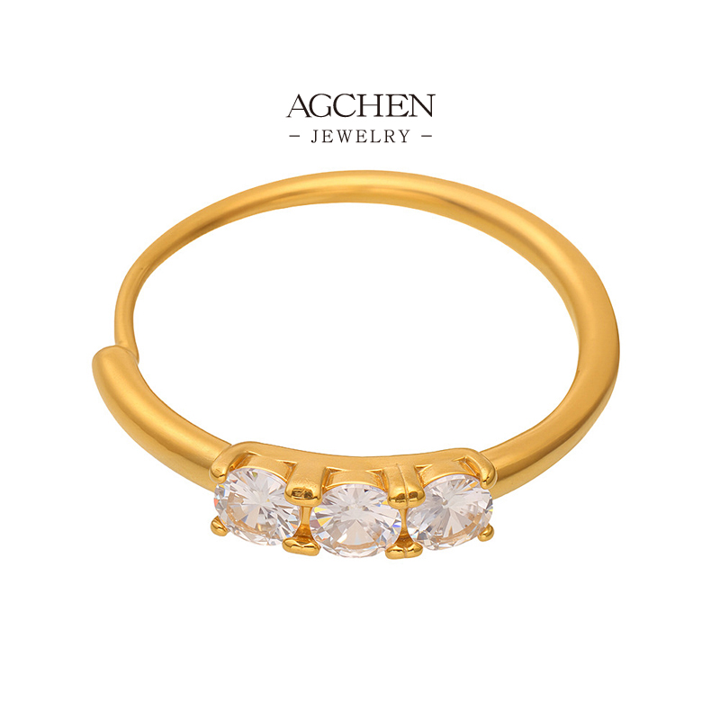 AGCHEN Stainless Steel Three Zirconia Ring BSCI Certified Manufacturer Small MOQ AGA750