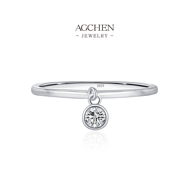 AGCHEN Suspended Solitaire Ring 925 Sterling Silver Floating Diamond Jewelry AGMSR0109