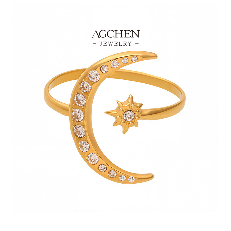 AGCHEN Stainless Steel Star Moon Ring Set Custom Jewelry Manufacturer Small MOQ AGA743