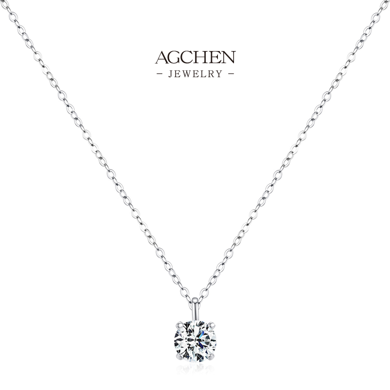 AGCHEN Solitaire Circle Pendant Timeless 925 Silver Necklace AGMSN0012