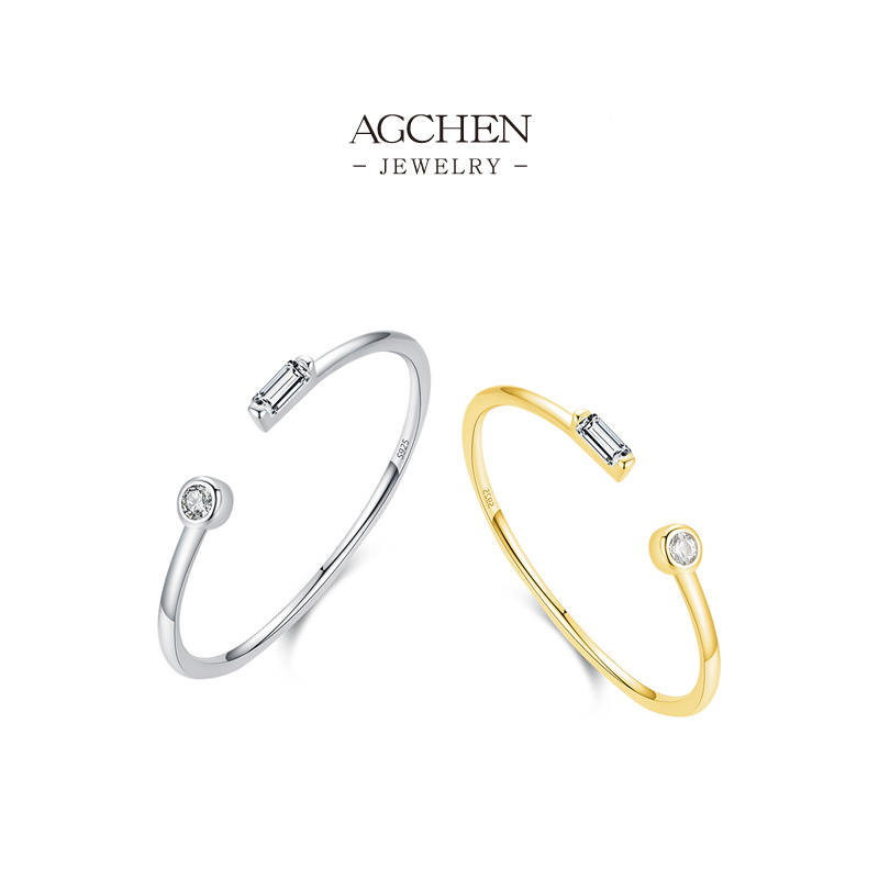 AGCHEN Open End Ring 925 Sterling Silver Adjustable Modern Jewelry AGR00024