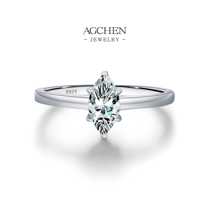 AGCHEN Baguette Cut Zircon Ring 925 Sterling Silver Linear Elegance Jewelry AGMSR0112