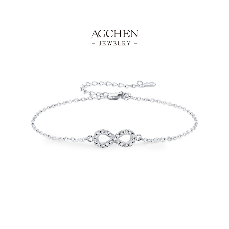 AGCHEN Infinity Link Zircon Bracelet 925 Sterling Silver Eternal Love Symbol AGMSB0069