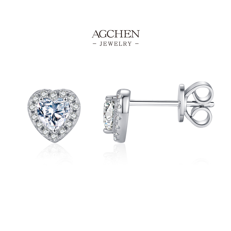 AGCHEN Square Teardrop Heart Round Zircon Stud Earrings 925 Sterling Silver Multi Shape Jewelry Set AGMSE0041