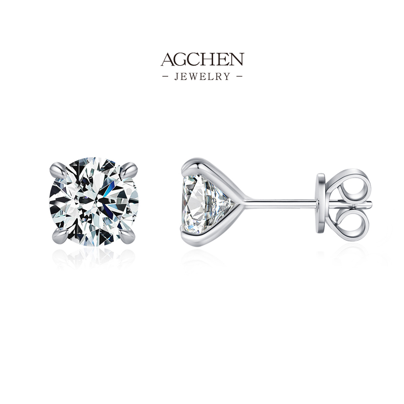 AGCHEN 5mm 6.5mm Zircon Stud Earrings 925 Sterling Silver Dual Size Sparkle Set AGMSE0037-5mm